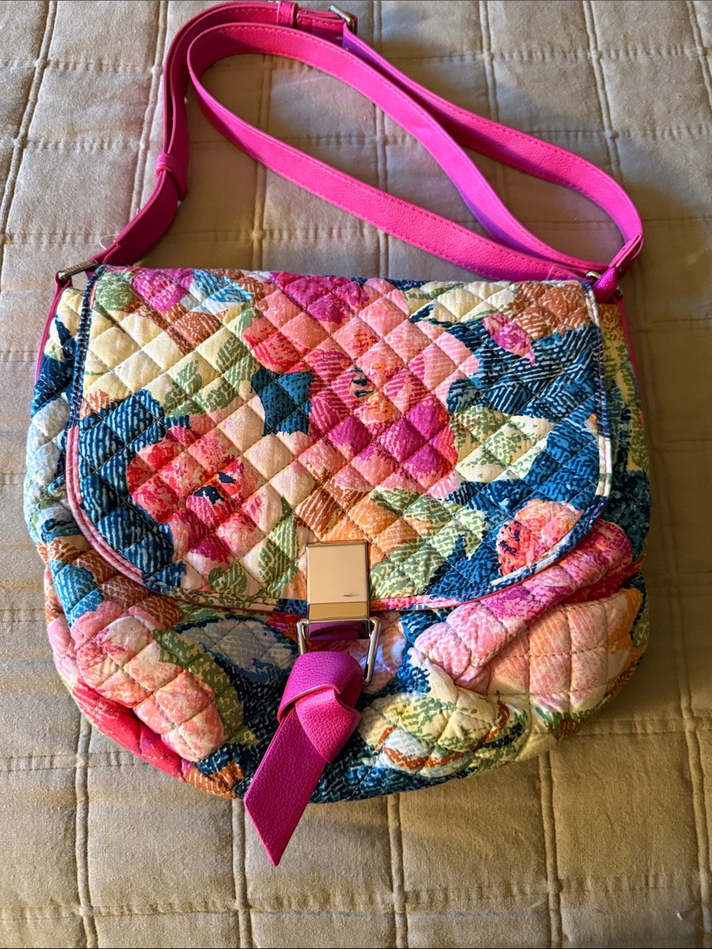 Vera Bradley Quilted Floral Crossbody in Hot Pink Strap